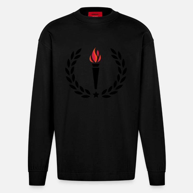 Feuer Fackel - Heavyweight Oversized Organic Langarmshirt Made in EU - SOLID BLACK