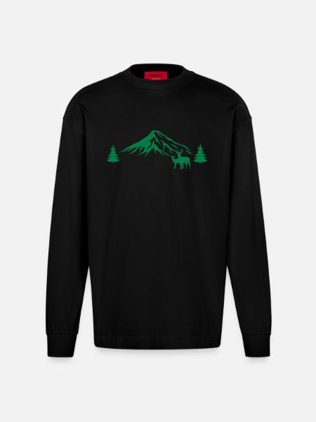 Mountains Nature - Heavyweight Oversized Organic Longsleeve Shirt Made in EU - SOLID BLACK