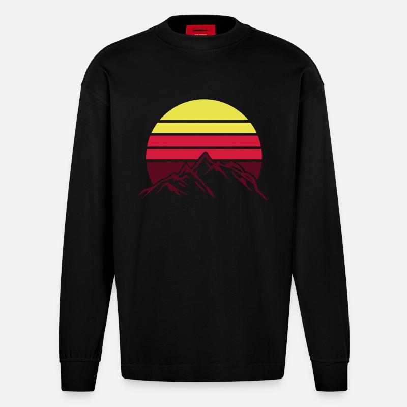 Berge Gebirge - Heavyweight Oversized Organic Langarmshirt Made in EU - SOLID BLACK