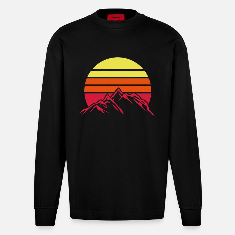 berge gebirge mountains - Heavyweight Oversized Organic Langarmshirt Made in EU - SOLID BLACK