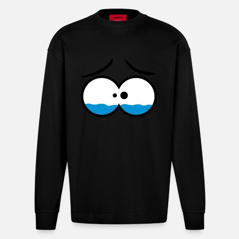 Sad Crying Comic Eyes - Manches longues bio épais oversize fabriqué en UE - SOLID BLACK