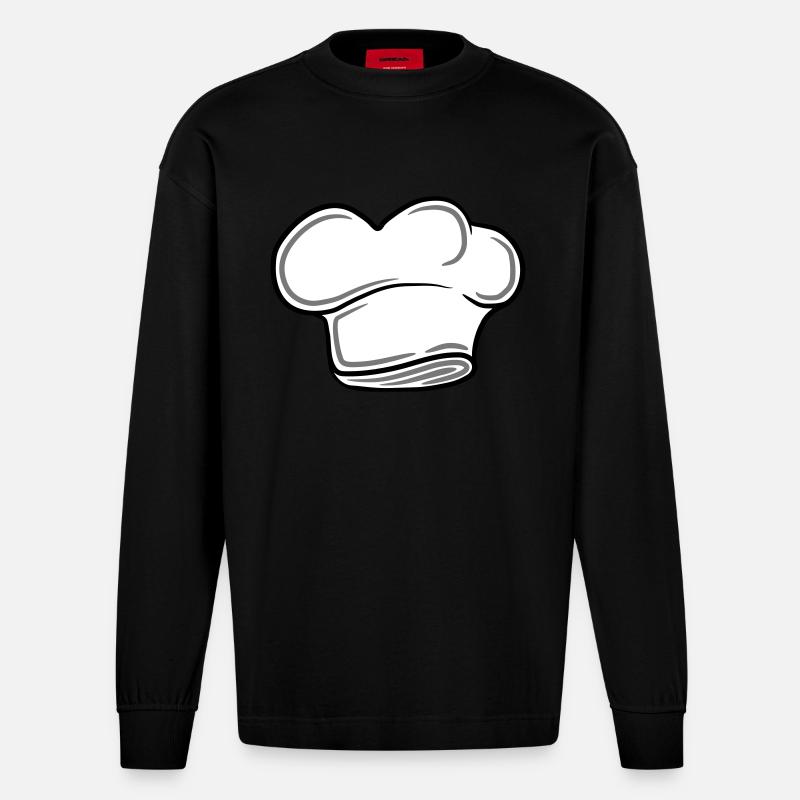 Chefkoch Lustig Smiley Mustache Bart - Heavyweight Oversized Organic Langarmshirt Made in EU - SOLID BLACK