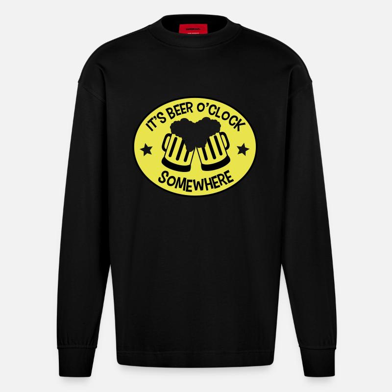 It's Beer o'Clock Somewhere - Heavyweight Oversized Organic Langarmshirt Made in EU - SOLID BLACK