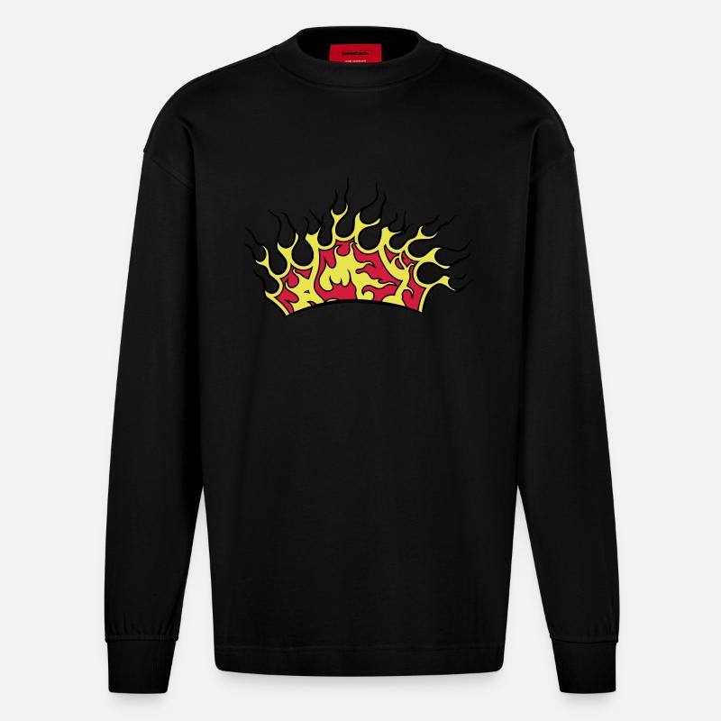 Fire flames couronne - Manches longues bio épais oversize fabriqué en UE - SOLID BLACK