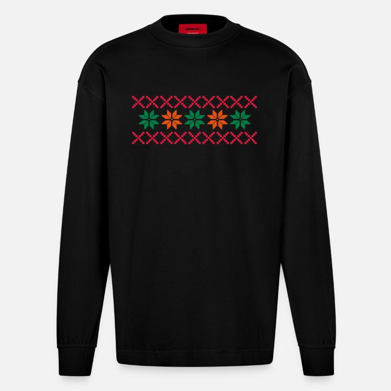 norwegen_muster_03 - Heavyweight Oversized Organic Langarmshirt Made in EU - SOLID BLACK