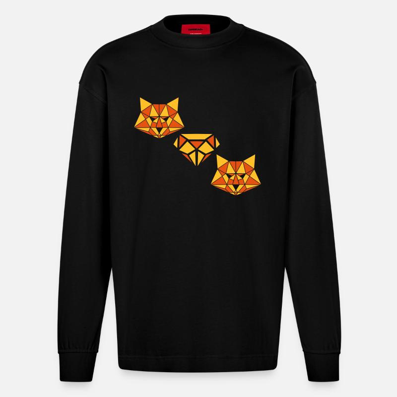fox_diamond_02 - Heavyweight Oversized Organic Langarmshirt Made in EU - SOLID BLACK