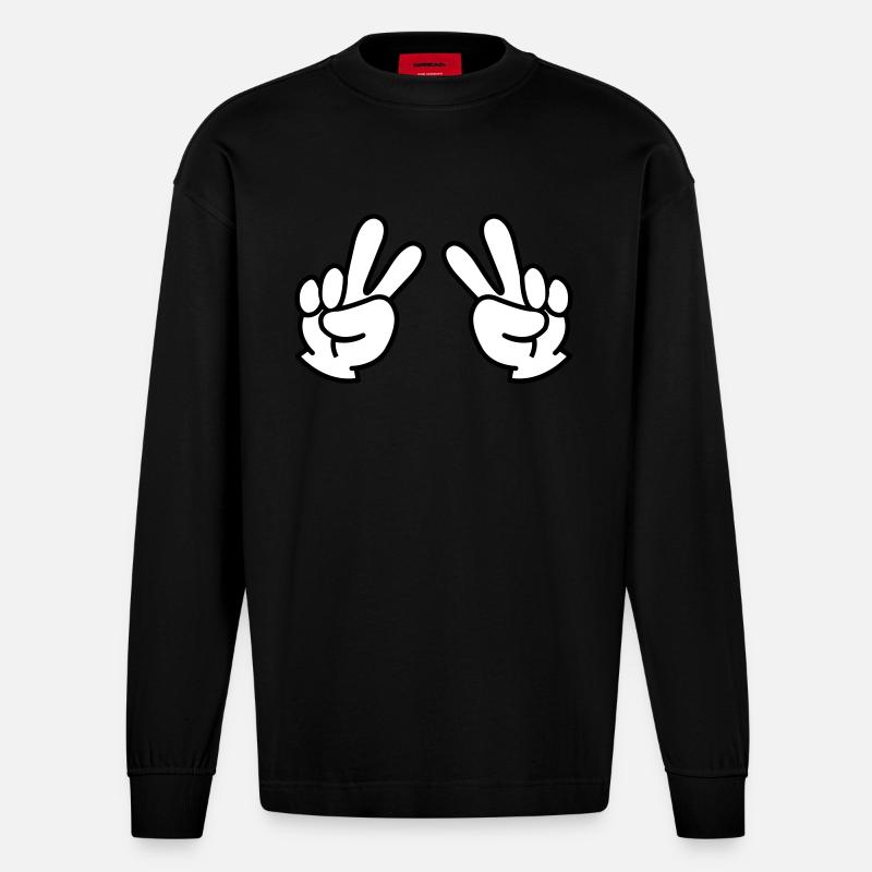 Main de la Paix 2 - Manches longues bio épais oversize fabriqué en UE - SOLID BLACK
