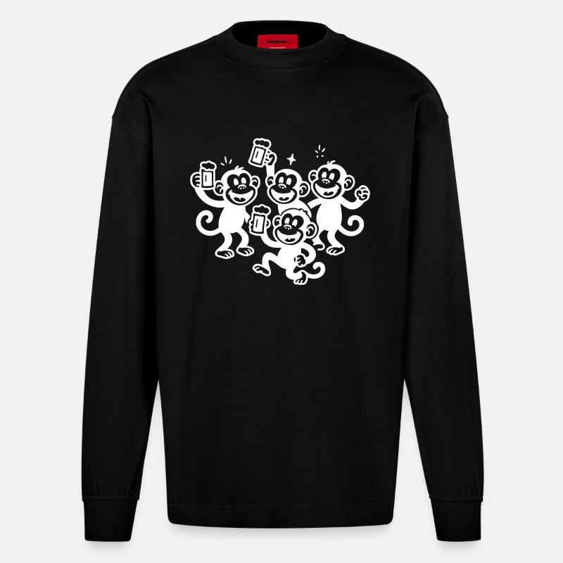 Monkey Beer Crew - Manches longues bio épais oversize fabriqué en UE - SOLID BLACK