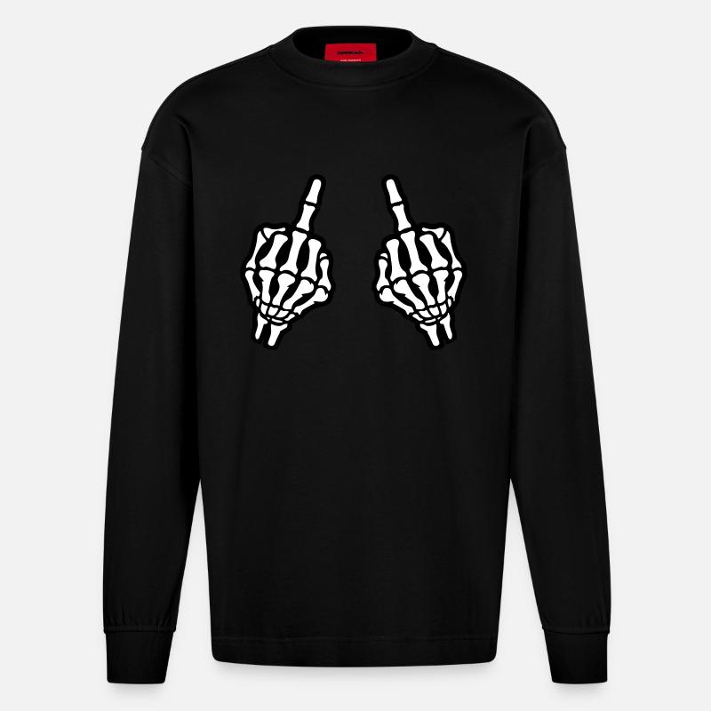 Mittelfinger Hand Skelett - Heavyweight Oversized Organic Langarmshirt Made in EU - SOLID BLACK