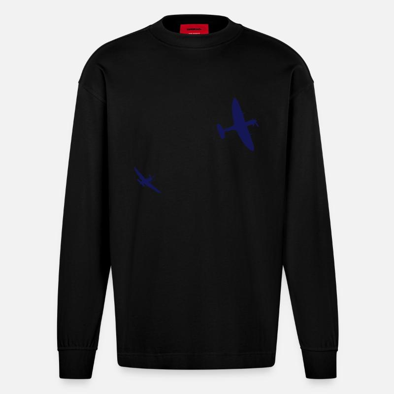 Die Supermarine Spitfire - Heavyweight Oversized Organic Langarmshirt Made in EU - SOLID BLACK