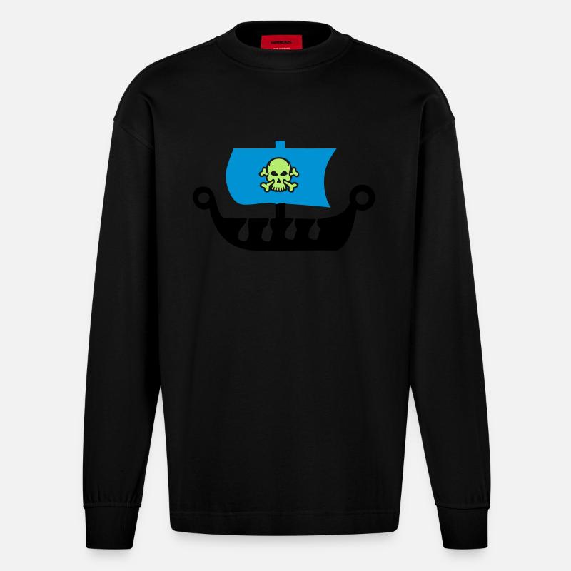piratenschiff - Heavyweight Oversized Organic Langarmshirt Made in EU - SOLID BLACK