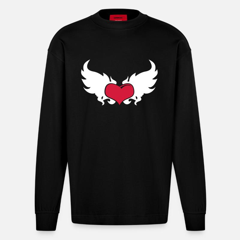 Ein loderndes Herz - Heavyweight Oversized Organic Langarmshirt Made in EU - SOLID BLACK