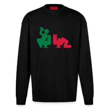 Alkohol trinken Humor Scheiße ich erbrach Toilette Toilette - Heavyweight Oversized Organic Langarmshirt Made in EU - SOLID BLACK - Vorne