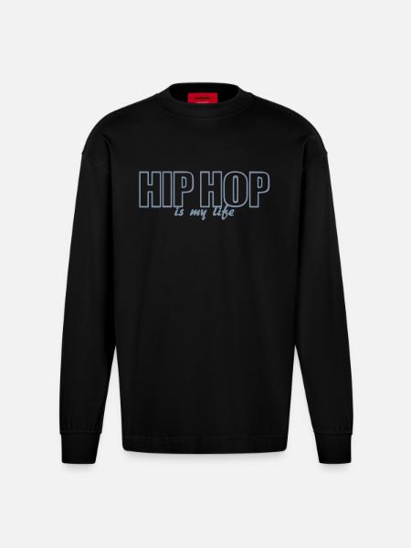 hip hop is my life - Heavyweight Oversized Organic Longsleeve Shirt Made in EU - SOLID BLACK