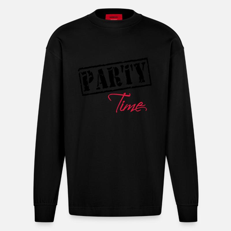 Party Time - Heavyweight Oversized Organic Langarmshirt Made in EU - SOLID BLACK