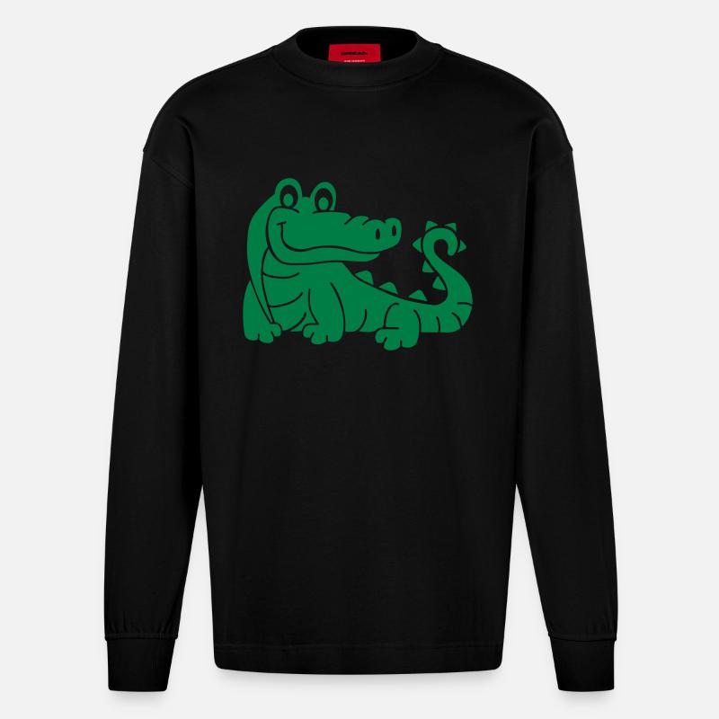 Krokodil - Heavyweight Oversized Organic Langarmshirt Made in EU - SOLID BLACK