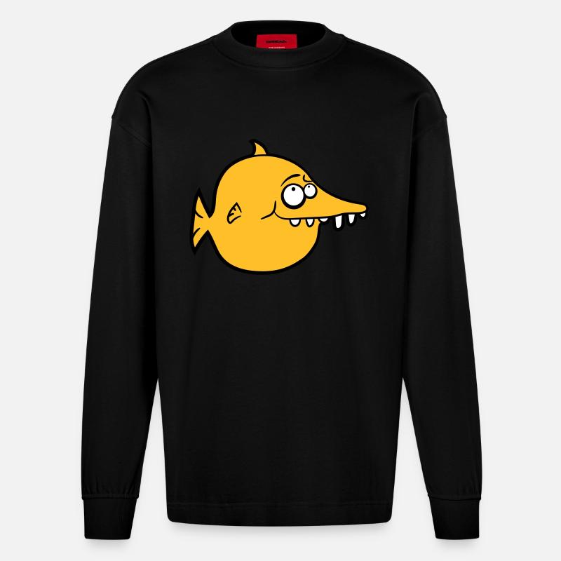 dicker runder witziger comic fisch - Heavyweight Oversized Organic Langarmshirt Made in EU - SOLID BLACK