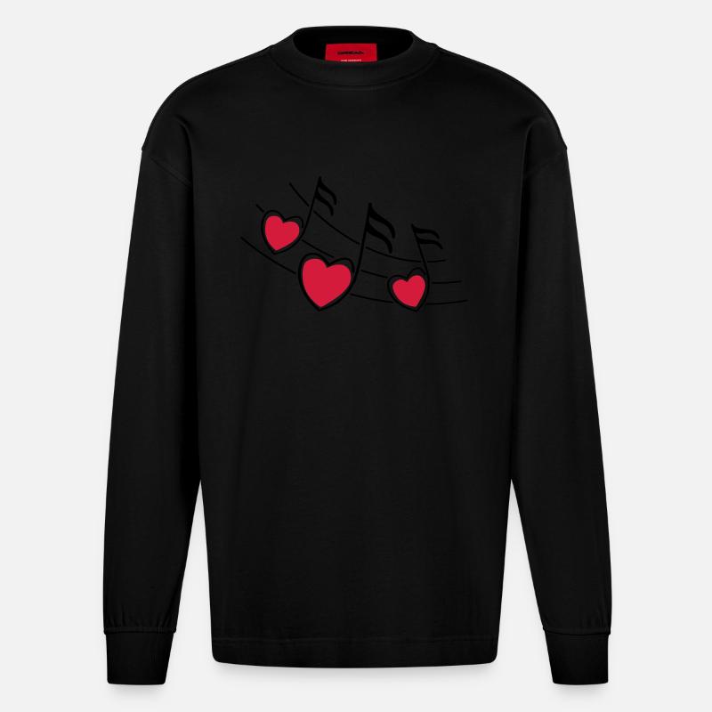 music hearts notes - Heavyweight Oversized Organic Langarmshirt Made in EU - SOLID BLACK