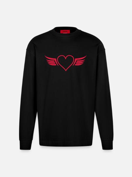 Heart Wings - Heavyweight Oversized Organic Longsleeve Shirt Made in EU - SOLID BLACK