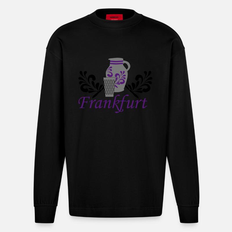 Frankfurt - Bembel - Geripptes - Heavyweight Oversized Organic Langarmshirt Made in EU - SOLID BLACK