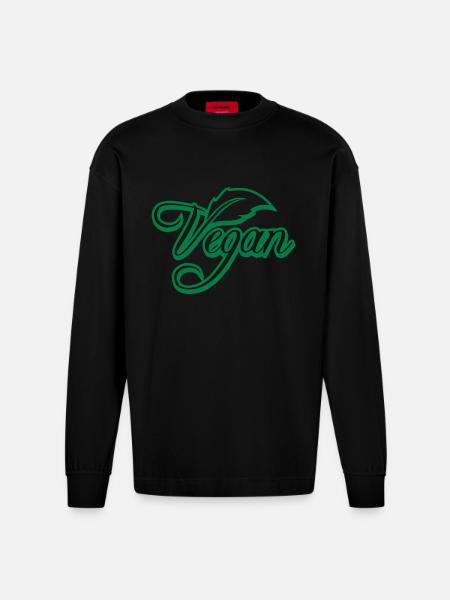 Vegan Logo - Heavyweight Oversized Organic Langarmshirt Made in EU - SOLID BLACK