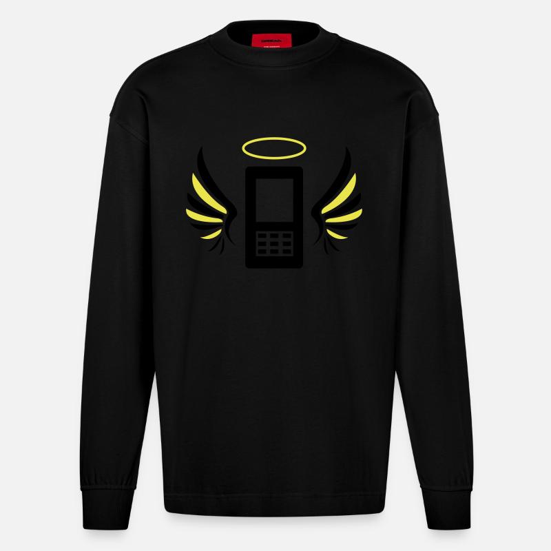 smartphone_engel_02 - Heavyweight Oversized Organic Langarmshirt Made in EU - SOLID BLACK