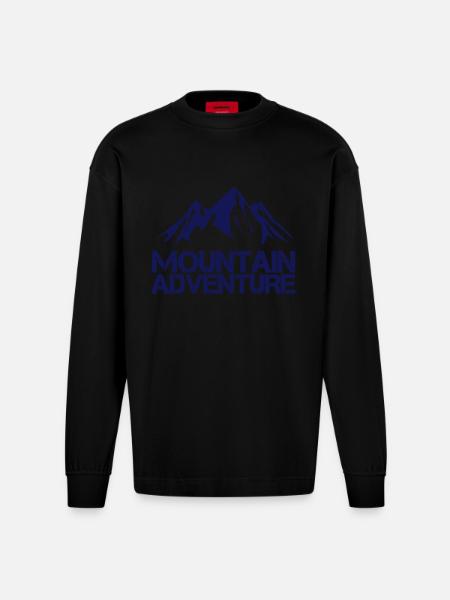 Mountain Adventure - Heavyweight Oversized Organic Longsleeve Shirt Made in EU - SOLID BLACK