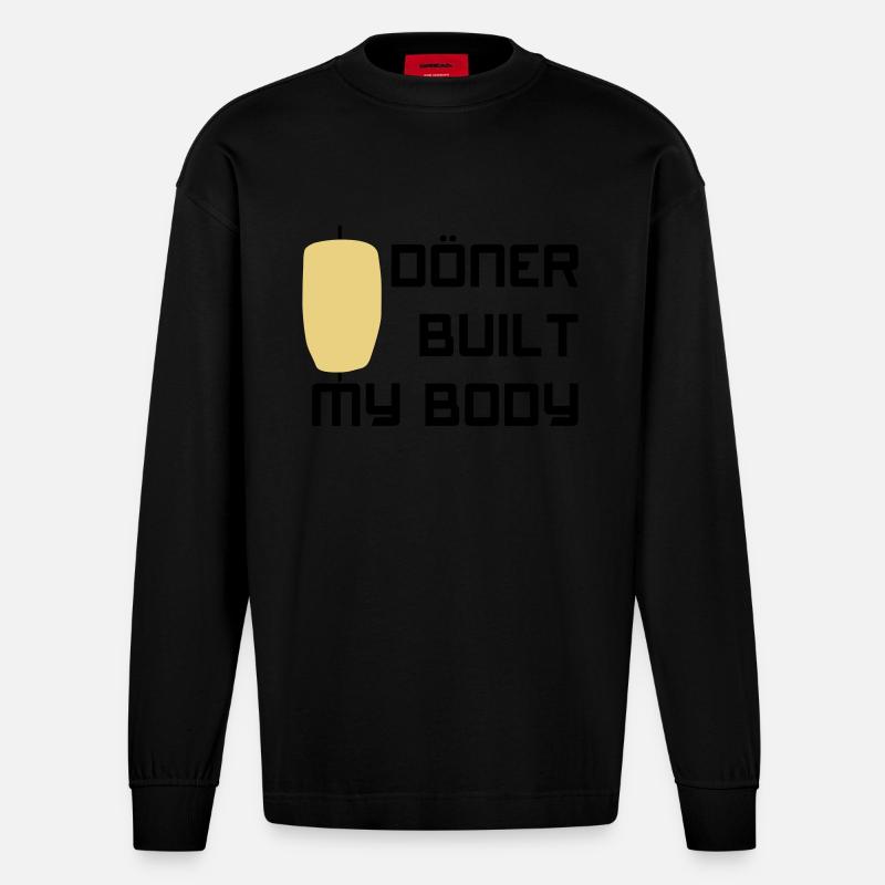 Döner built my body - Heavyweight Oversized Organic Langarmshirt Made in EU - SOLID BLACK