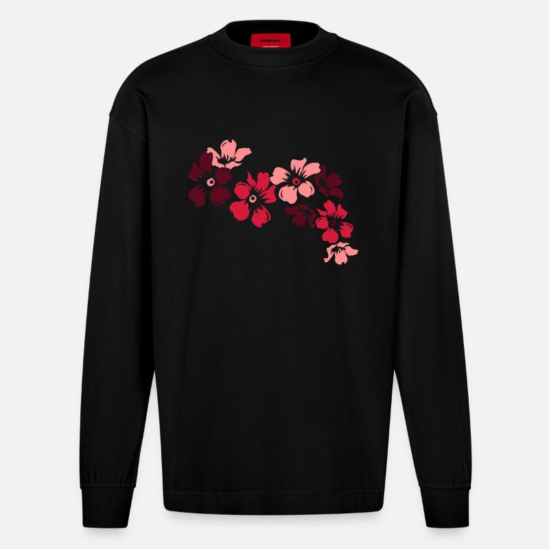 blumen - Heavyweight Oversized Organic Langarmshirt Made in EU - SOLID BLACK