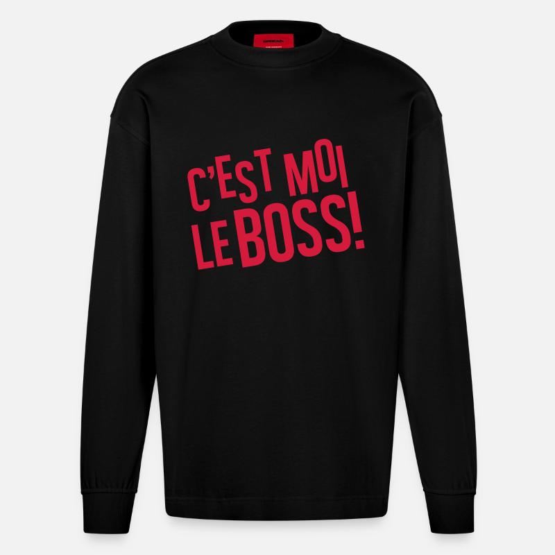 C'est moi le boss - Manches longues bio épais oversize fabriqué en UE - SOLID BLACK