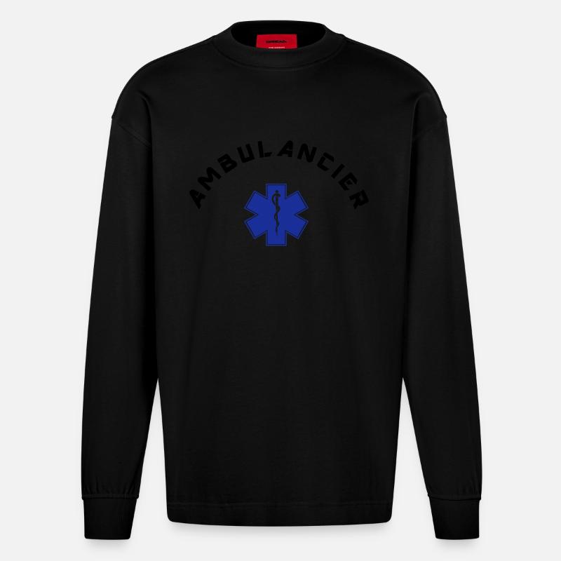 ambulancier logo 4 - Heavyweight Oversized Organic Langarmshirt Made in EU - SOLID BLACK