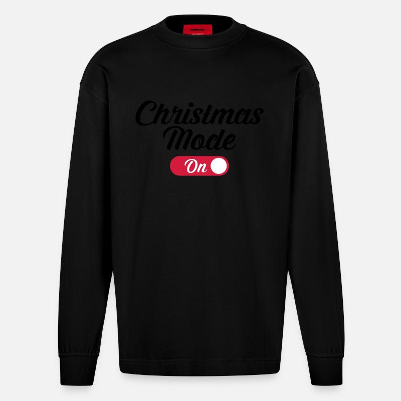 Christmas Mode (On) - Heavyweight Oversized Organic Langarmshirt Made in EU - SOLID BLACK