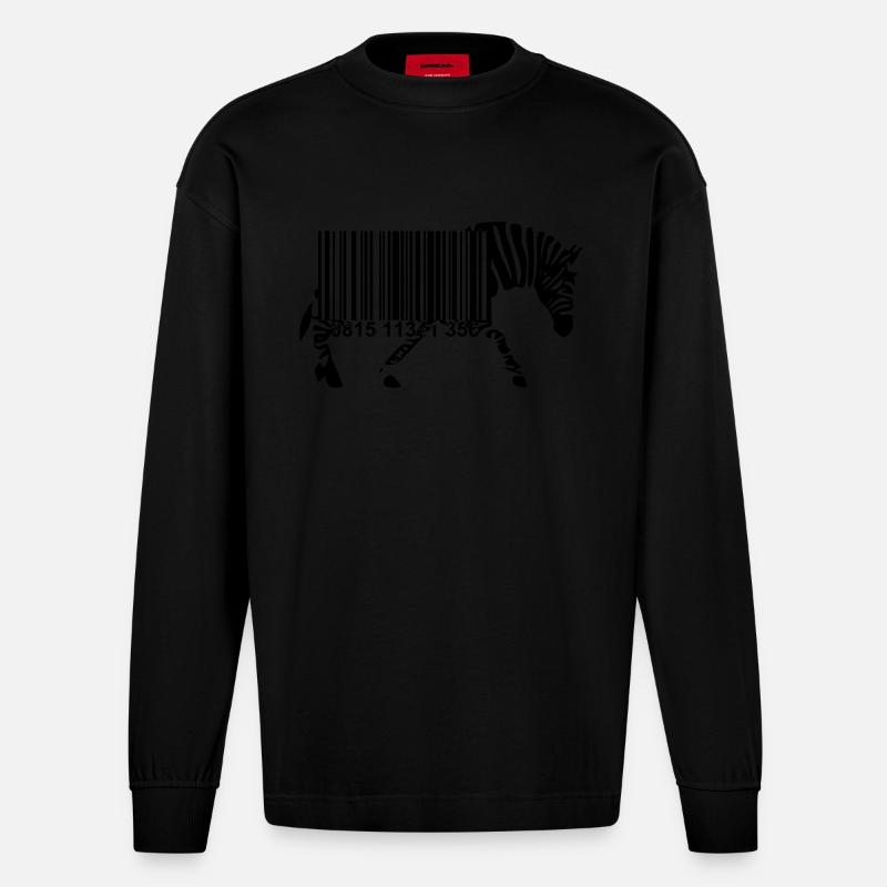 Strichcode Zebra - Heavyweight Oversized Organic Langarmshirt Made in EU - SOLID BLACK