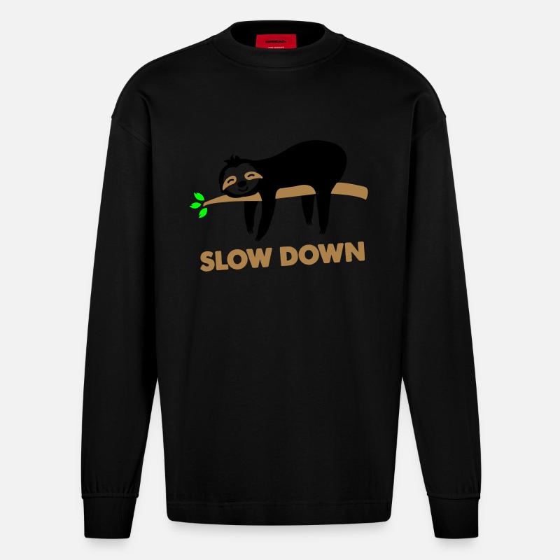 faultier slow down - Heavyweight Oversized Organic Langarmshirt Made in EU - SOLID BLACK