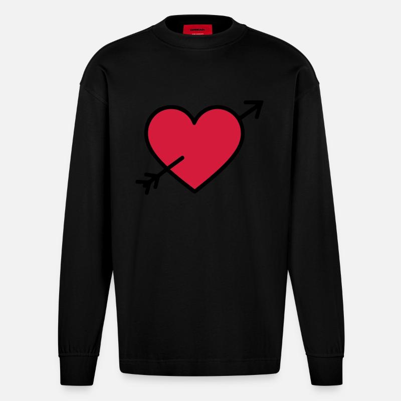 Herz Symbol Pfeil - Heavyweight Oversized Organic Langarmshirt Made in EU - SOLID BLACK