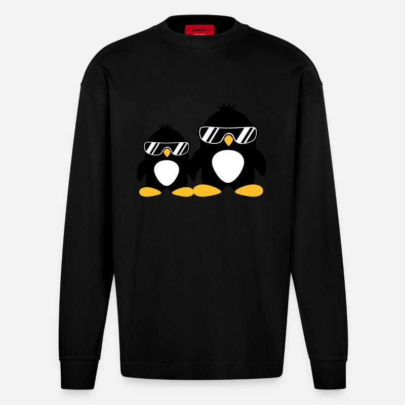 Cool Penguin Dad And Boy - Manches longues bio épais oversize fabriqué en UE - SOLID BLACK