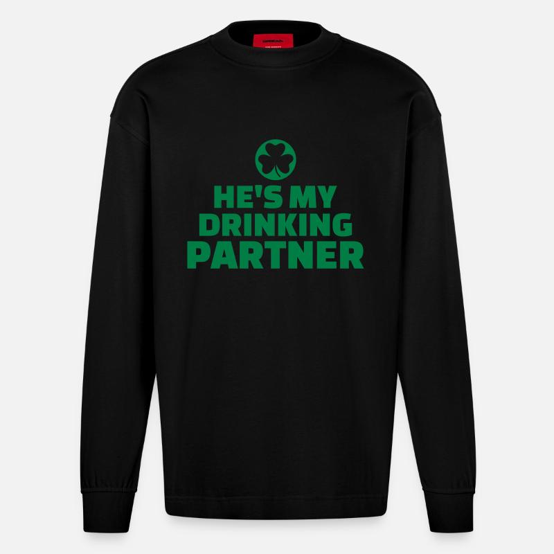 Drinking partner - Manches longues bio épais oversize fabriqué en UE - SOLID BLACK