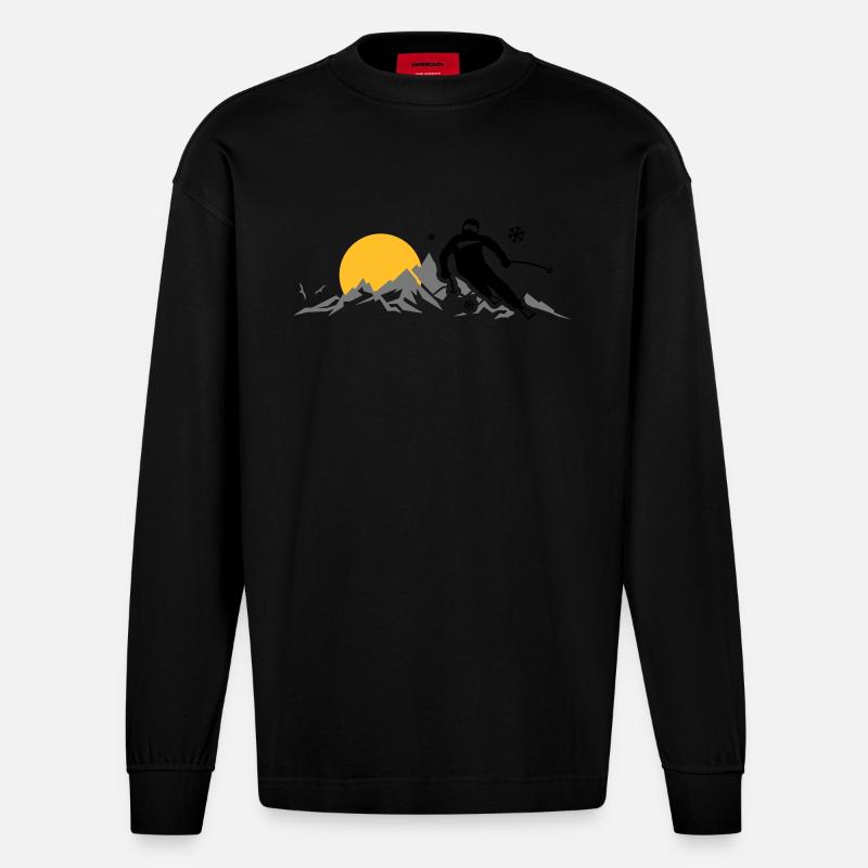 Winter - Skifahrer Berge - Heavyweight Oversized Organic Langarmshirt Made in EU - SOLID BLACK
