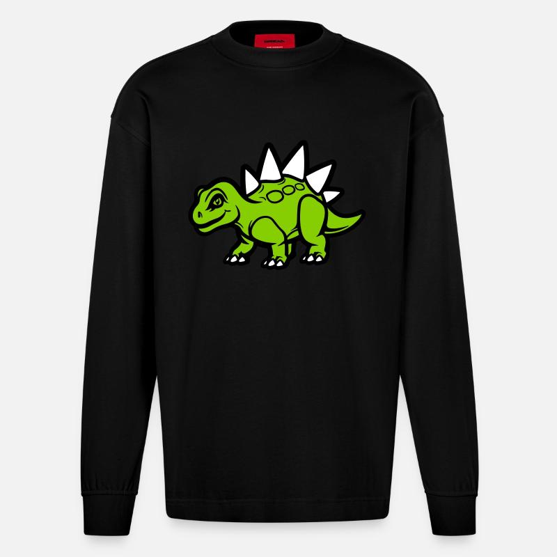 Stegosaurus Comic - Heavyweight Oversized Organic Langarmshirt Made in EU - SOLID BLACK