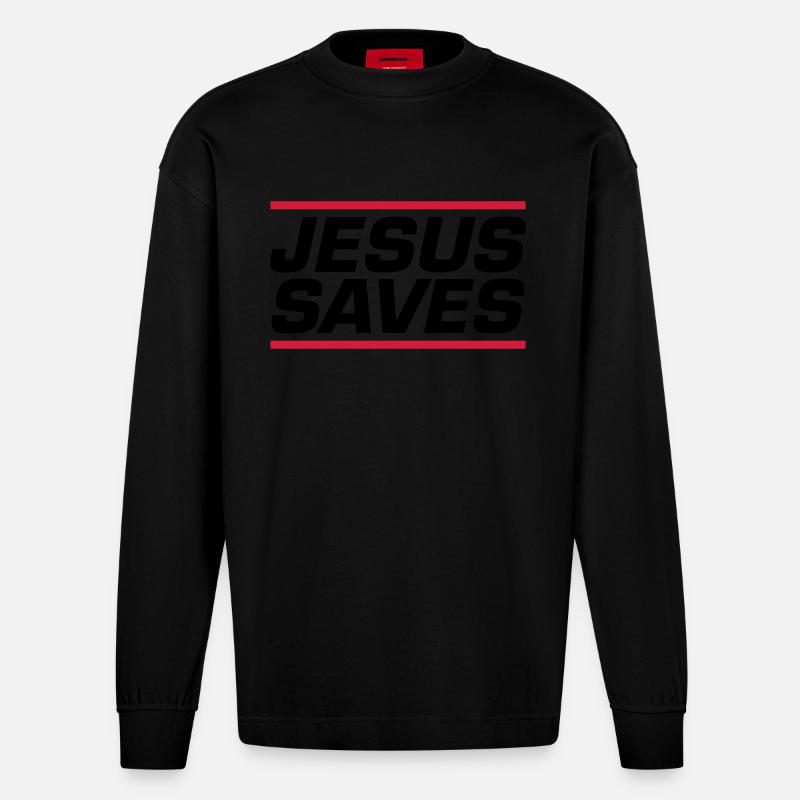 Jésus sauve un verset biblique - Manches longues bio épais oversize fabriqué en UE - SOLID BLACK