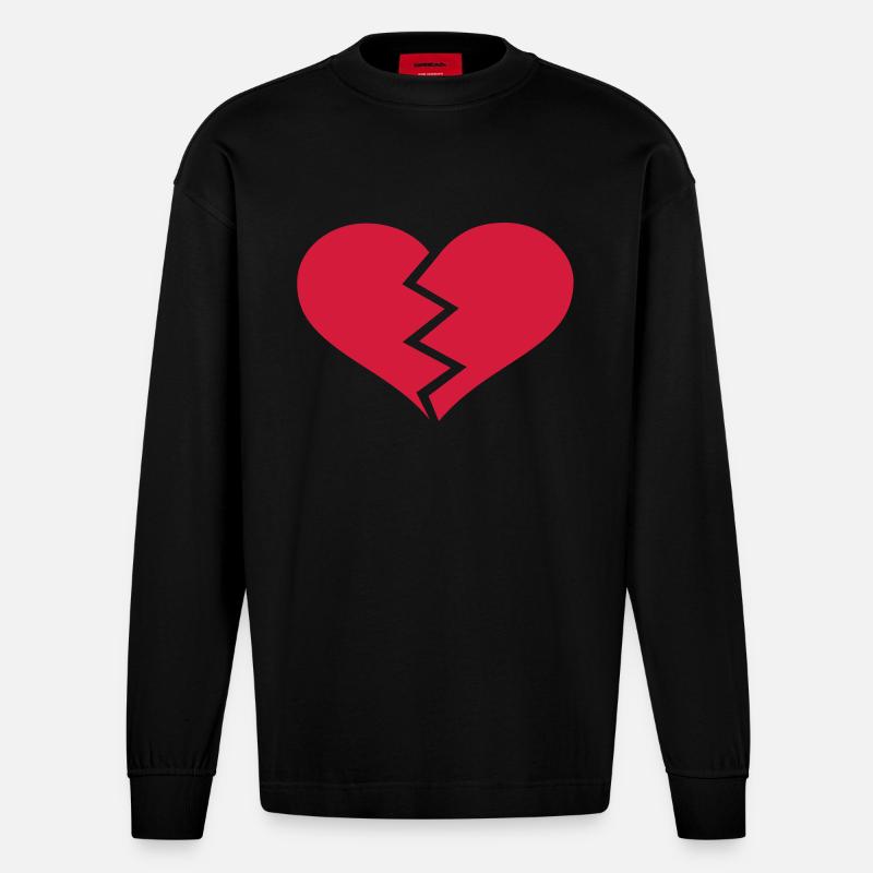 Gebrochenes Herz - Heavyweight Oversized Organic Langarmshirt Made in EU - SOLID BLACK
