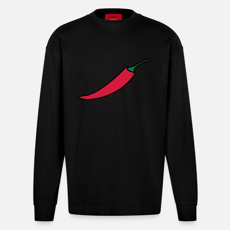 Chilli / piment / piments - Manches longues bio épais oversize fabriqué en UE - SOLID BLACK