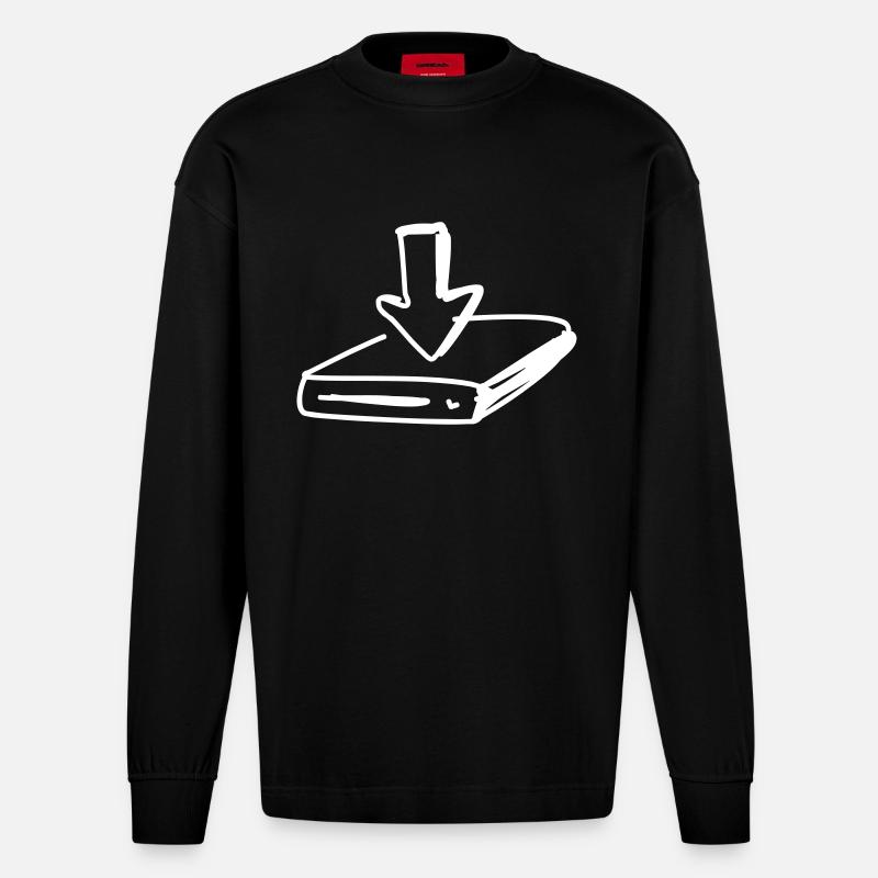 Hard disk with arrow - Heavyweight Oversized Organic Longsleeve Shirt Made in EU - SOLID BLACK