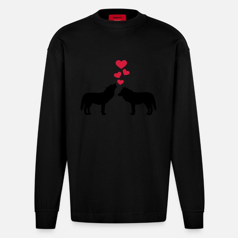 Wölfe - Heavyweight Oversized Organic Langarmshirt Made in EU - SOLID BLACK