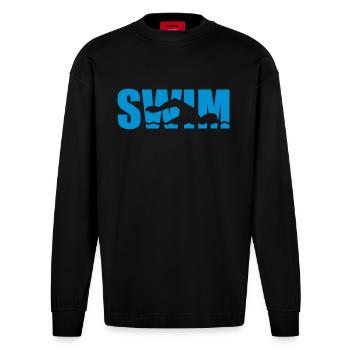 Schwimmen - Heavyweight Oversized Organic Langarmshirt Made in EU - SOLID BLACK - Vorne