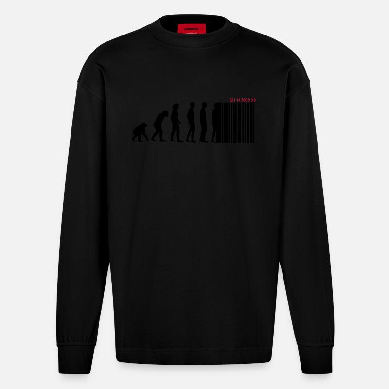 DARWIN - EVOLUTION SOCIETE - CODE BARRE - Manches longues bio épais oversize fabriqué en UE - SOLID BLACK