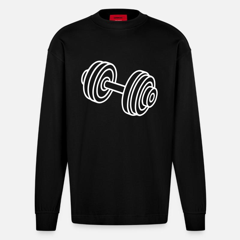 Icône de poids d’haltères - Manches longues bio épais oversize fabriqué en UE - SOLID BLACK