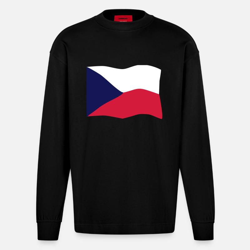 Drapeau de République Tchèque - Manches longues bio épais oversize fabriqué en UE - SOLID BLACK