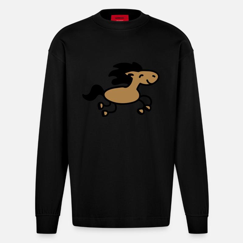 Pferd springt 2 - Heavyweight Oversized Organic Langarmshirt Made in EU - SOLID BLACK