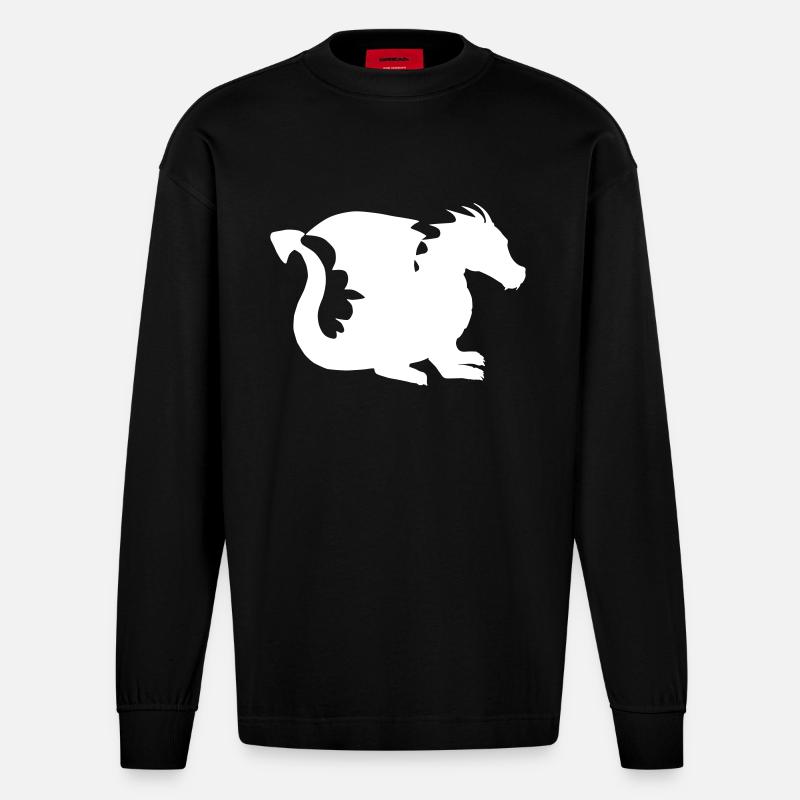 Kleiner Drache - Heavyweight Oversized Organic Langarmshirt Made in EU - SOLID BLACK